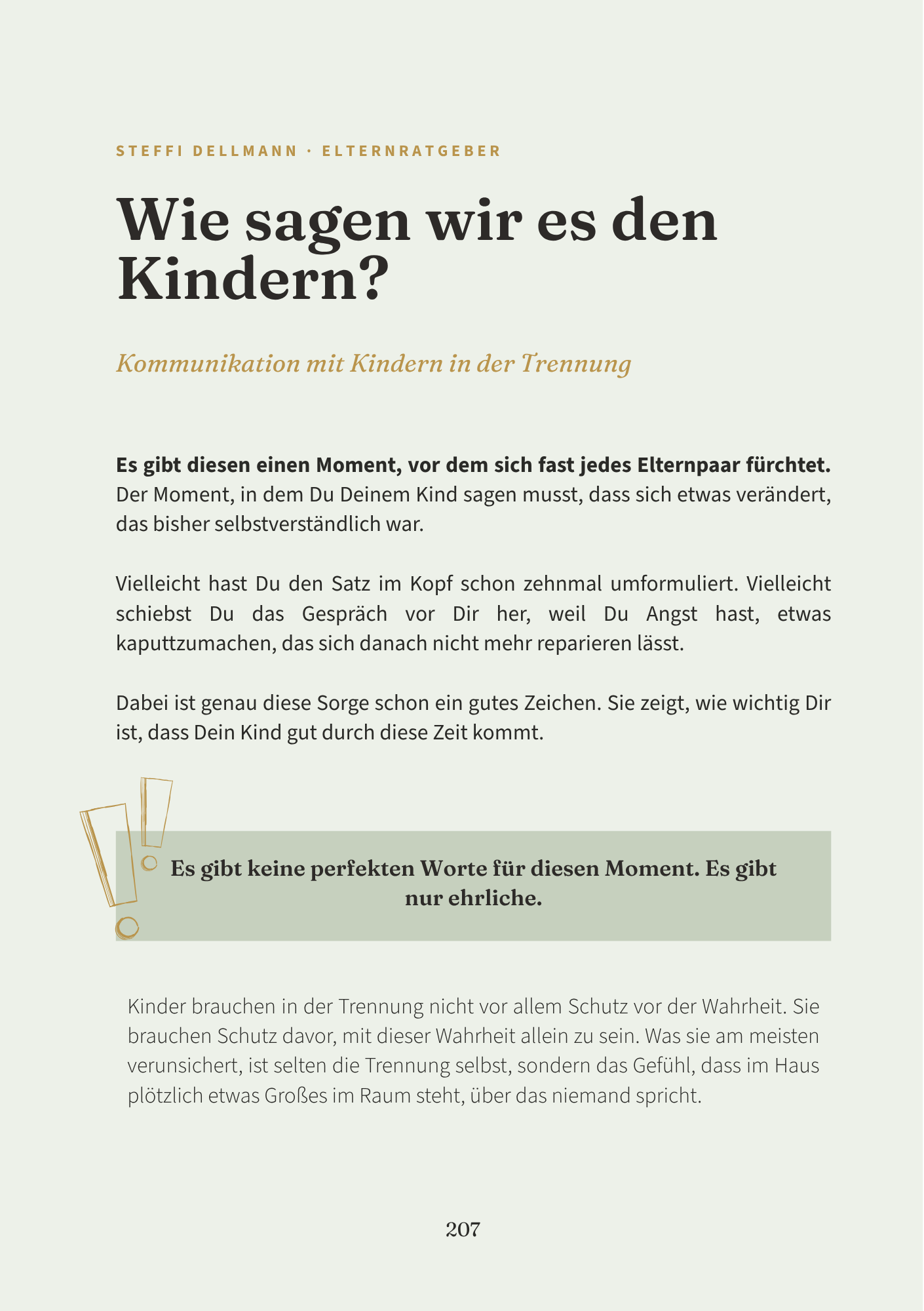 Aufgeschlagene Buchseite mit dem Kapitel Wie sagen wir es den Kindern von Steffi Dellmann